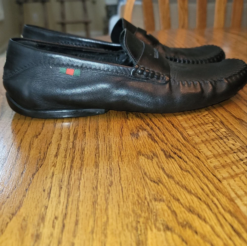 Gucci GG Logo Black Genuine Leather Drivers Loafers Shoes